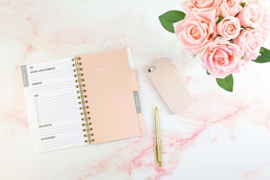 weekly planner and pretty pink roses